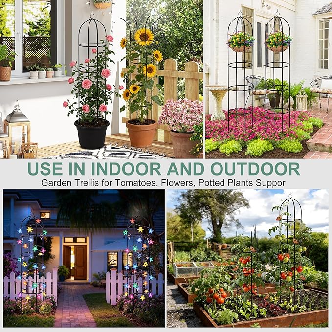 100% Metal Tower Obelisk Garden Trellis 6.6 Ft Plant Support for Climbing Plants Rose Bush Round Trellis for Pots Rustproof Metal Plant Flower Trellises for Clematis Vine Jasmine Outdoor Indoor