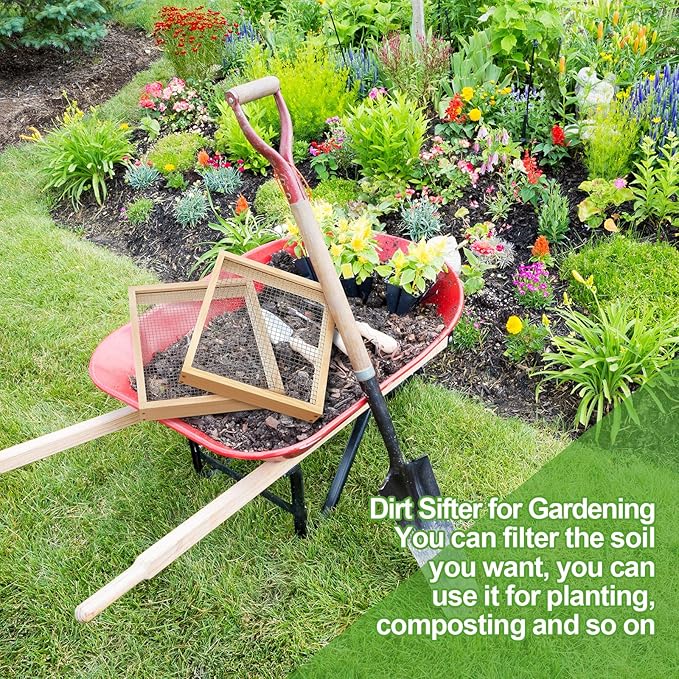 Mifoci 2 Pcs Soil Sifter Dirt Sifter for Gardening Light Wooden Rock Sifter 12.6 x 11.4 in Compost Sifter with 2 Sieve Mesh 1/4" and 1/2" Screen Sifter for Gardening Rock Sifter Soil Dirt Rock Compost