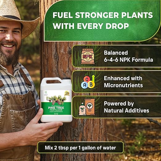 Leaves and Soul Professional Pine Tree Fertilizer Liquid Concentrate - 6-4-6 Blend for Pine, Garden Use - Liquid Plant Food for Pine Trees and Shrubs Outdoors - 32oz