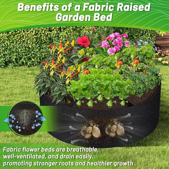 GREANER Fabric Raised Garden Bed, 3x1FT Garden Growing Bags with 7 Grids, Above Ground Planters for Vegetable Garden, Garden Containers Outdoor for Vegetables Flowers Plants