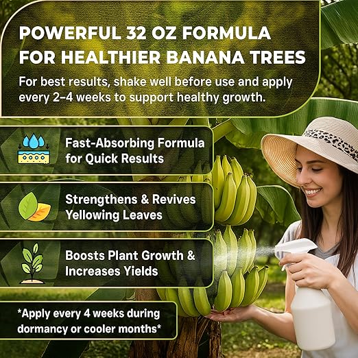 Leaves and Soul Professional Banana Tree Fertilizer Liquid Concentrate - 6-4-6 Blend for Fruit Tree Fertilizer, Garden - Liquid Plant Food for Banana Trees in Pots or Outdoors - 32oz