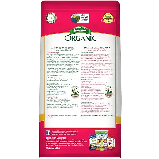 Espoma Organic Rose-Tone 4-3-2 Organic Fertilizer for All Types of Roses and Other Flowering Plants. Promotes Vigorous Green Growth and Abundant Blooms. 8 lb. Bag - 3 Pack