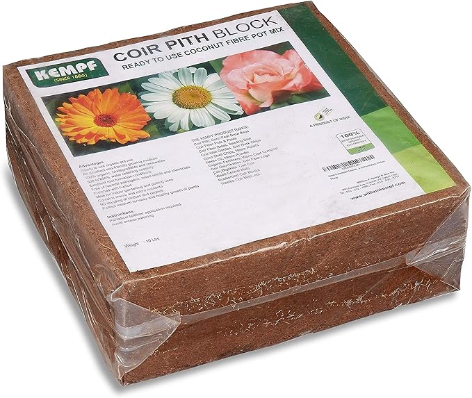 Kempf Organic Coco Coir Brick (10lbs) - Expanding Garden Soil & Potting Mix, for Indoor Plants & Outdoor Plants, Washed Coconut Husk Fiber Planting Seed Starter