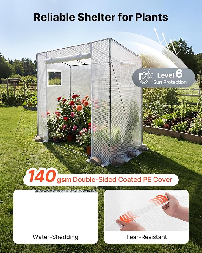 VEVOR Walk-in Greenhouse, 76.8" x 30.3" x 66.1" Greenhouse for Outdoors with Windows, PE Cover, Roll-Up Zipper Door, Walk in Green House Kit, Portable Plant Garden Hot House for Backyard, Outside