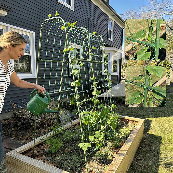 Miory Cucumber Trellis, U Shape Trellis for Raised Bed, Garden Arch Trellis for Climbing Plants Outdoor, Plant Support for Vines, Steel with PE Coated (32" Lx32 Wx63 H)