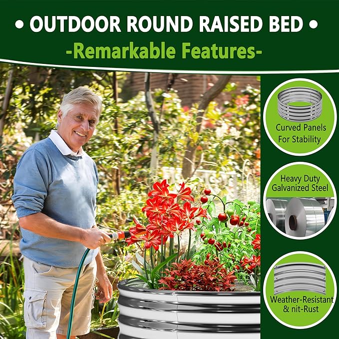DIIYIV 2PCS 3x3x1FT Galvanized Raised Garden Bed Kit,Vegetable Boxes-Round Metal Flower Box,Large Planter Raised Beds Outdoor Garden for Planting,Fruit,Herb-Silver