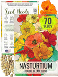 Seed Needs Double Gleam Nasturtium Seeds - 70 Heirloom Seeds for Planting Tropaeolum majus - Edible Flowers to Add to Salads, Grow in a Butterfly Garden to Attract Poillinators (1 Pack)
