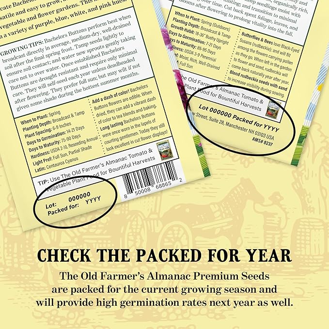 The Old Farmer's Almanac Premium Wildflower Seeds 23 Variety Pollinator Mix - Non-GMO, Open Pollinated - Columbine Cosmos Foxglove Larkspur Poppy Snapdragon Zinnia - Attracts Butterflies Bees Birds