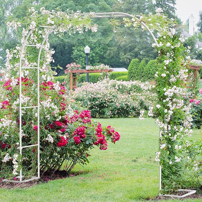 Metal Garden Arch Trellis Arbor, Wedding Arch Stand with Steel Frame,5.3'W * 7.6'H or 7.9'W * 6.3'H Ft,for Garden Arbor Trellis & Climbing Plant, Bridal Party & Ceremony Decorations (White)