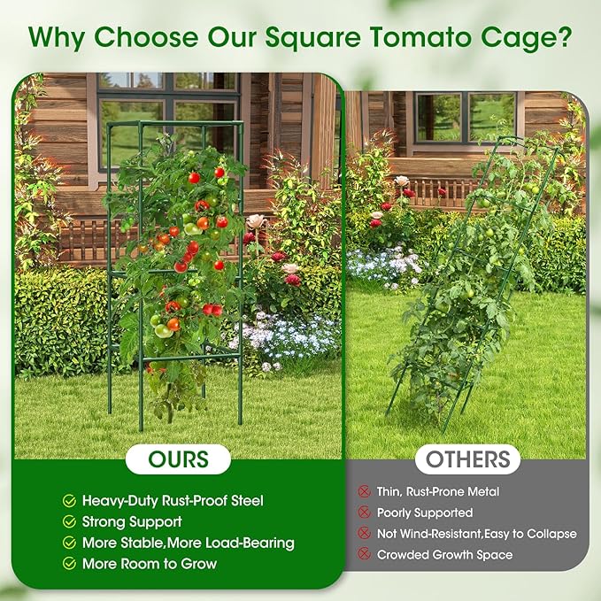 6 Pack Tomato Cages, 41.7" H Square Tomato Plant Stakes Support Cages Trellis for Garden Climbing Vegetables Flowers Fruits,Extra Bold