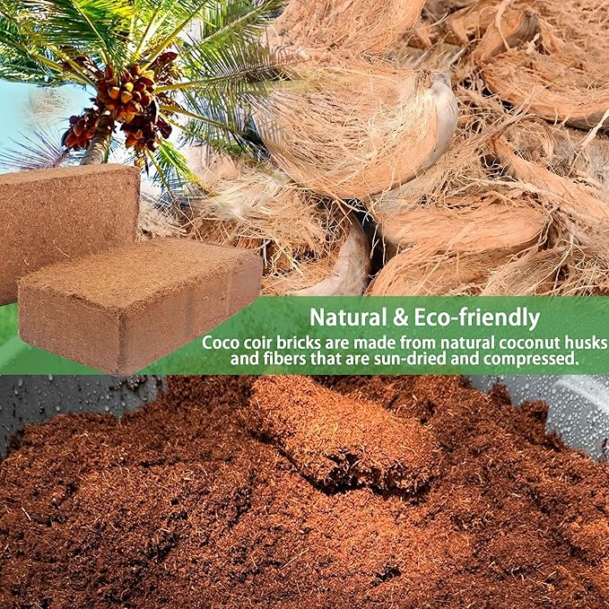 Coco Coir Brick for Organic Coconut Soil - 2 Pack With Low EC & PH Balance - High Expansion Fiber for Herbs & Flowers - Renewable Planting Medium