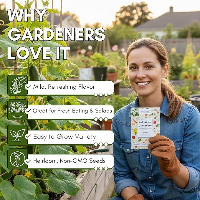 Beit Alpha Persian Cucumber Seeds for Planting - Heirloom, Non-GMO Cucumbers with Mild Flavor & Thin Skin – Fresh Eating Garden Seeds | Woods Creek Seeds
