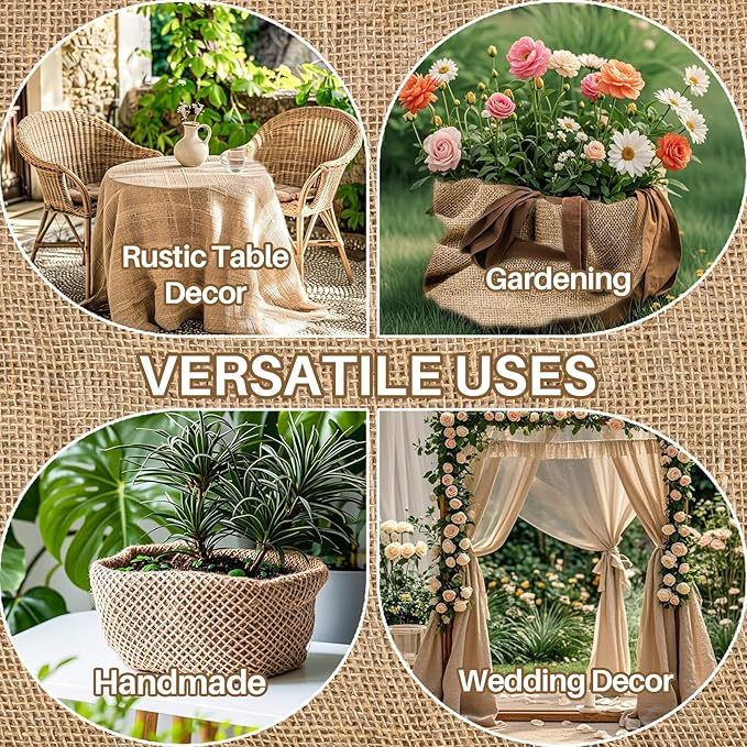 Burlap Fabric Roll - Natural Gardening Burlap Roll 13 Feet x 19.7" Multipurpose Jute Fabric for Boho Wedding Decor Outdoor Weed Barrier Tree Trunk Wrap Farmhouse Table Decor for Crafts
