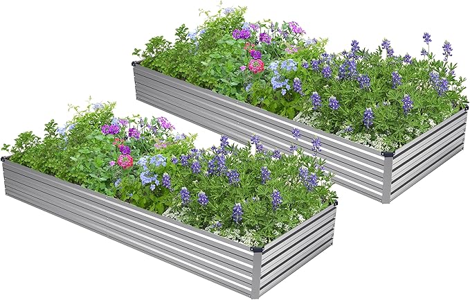 Easllre 2PCS 7x3x1ft Galvanized Raised Garden Bed Kit, Galvanized Planter Raised Garden Boxes Outdoor, Large Metal Raised Garden Beds for Vegetables,Silver