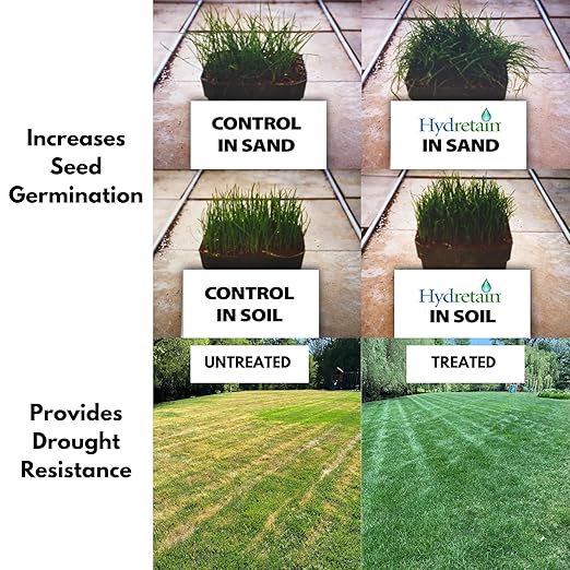 Hydretain Root Zone Moisture Manager - Drought Protection and Moisture Control for Lawns, Gardens, Containers - Reduces Watering, Delays Wilt - Covers up to 5,000 Sq Ft (32 Fl Oz., RTS)