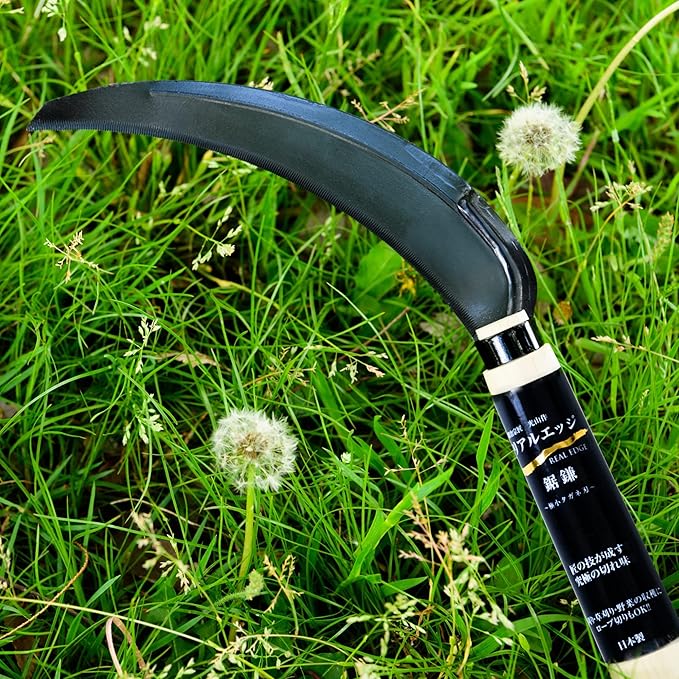 HONEN Japanese Real Edge Saw Sickle, SK-5 Steel Blade with Micro-Chisel Edge for Harvesting, Rope Cutting, and Grass Cutting, Made in Japan