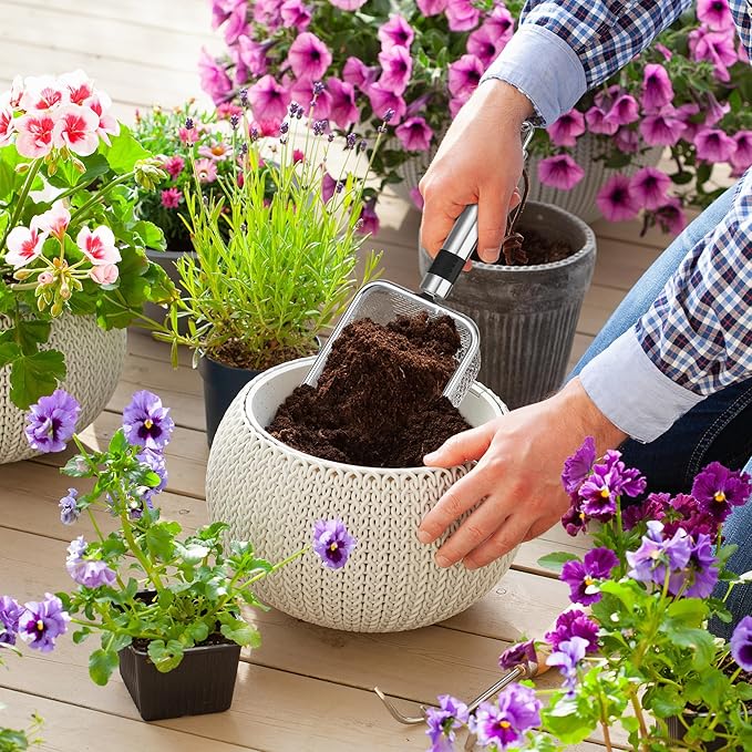4PCS Soil Sifter for Gardening, Stainless Steel Sand Soil Compost Sifter for Gardening with Handle, Sieve for Rocks (0.2/0.17/0.15/0.11 in Mesh)