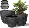 Vanavazon Plant Pots 9/8/7 Inch Set of 3 Flower Pots Indoor Outdoor Plastic Planters with Drainage Hole and Tray (Speckled Black)