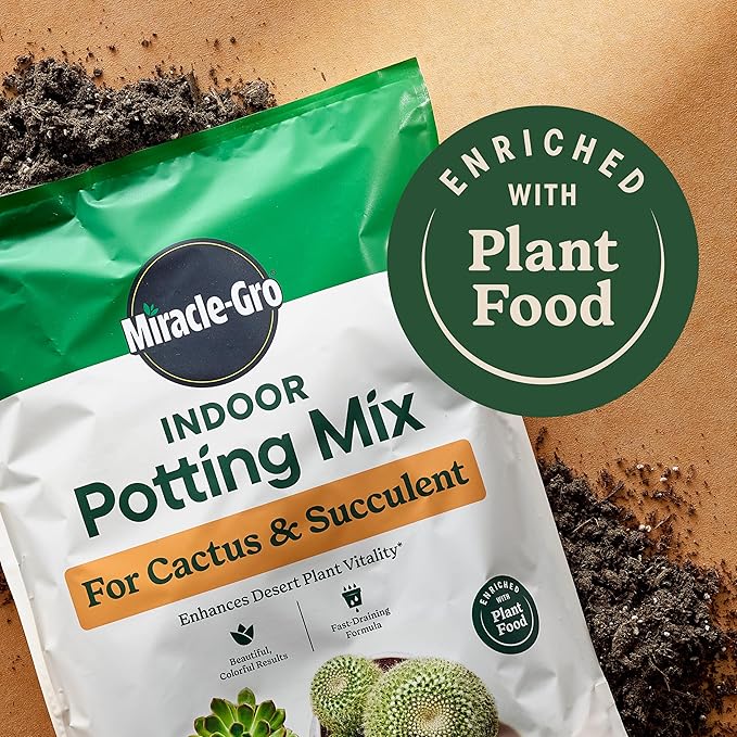 Miracle-Gro Indoor Potting Mix (8 qt.) and Indoor Plant Food (8 fl. oz.) for Cactus & Succulent - Bundle for Growing and Fertilizing Indoor Cacti and Succulents