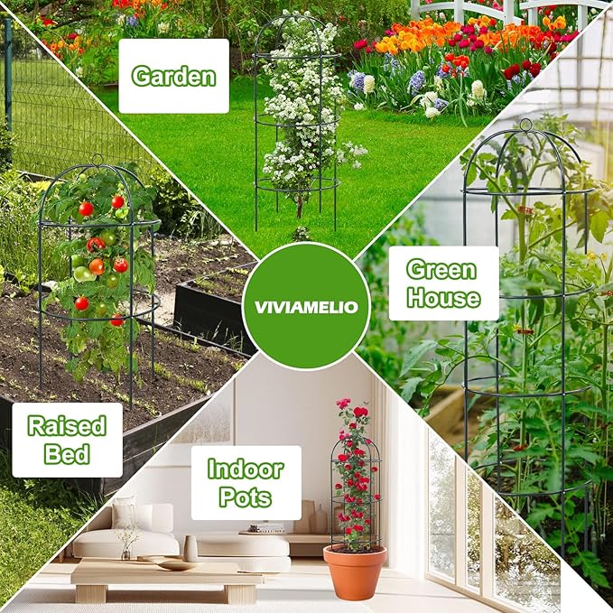 Trellis for Climbing Plants Outdoor, 60" Tall Heavy Duty Metal Obelisk Garden Trellis Climbing Plant Support for Heavy Tomatos Cucumber Potted Vine Flower Rose Clematis Vegetable Pea Bean Trellises