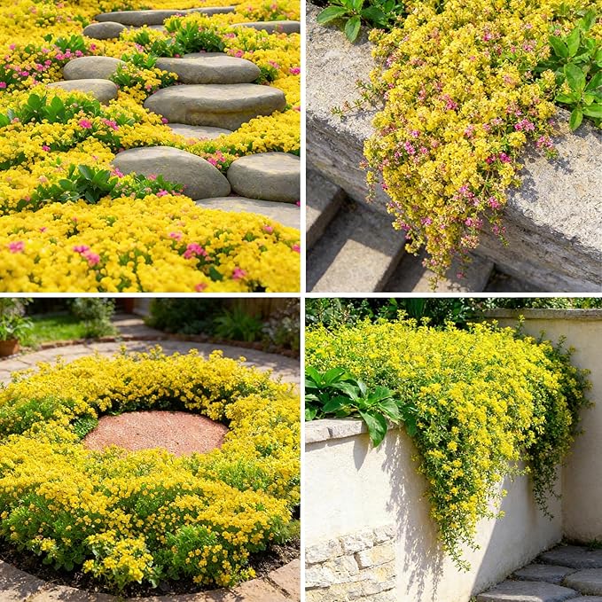Mixrug Creeping Thyme Flower Seeds for Planting, 15000+pcs Perennial Creeping Thyme Ground Cover Seeds, Non-GMO Heirloom Wild Thymus Serpyllum Flower Plants for Home Garden Outdoors Yellow