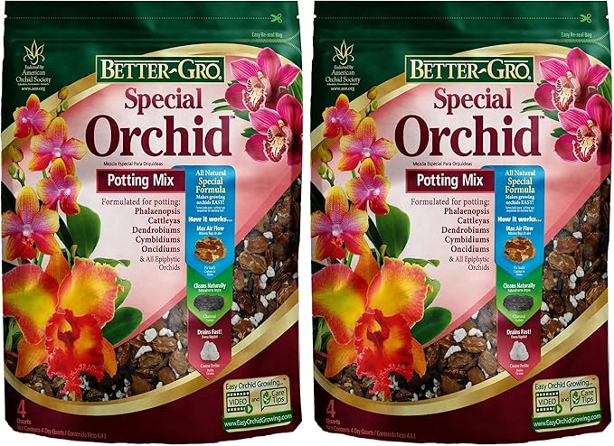 Better-Gro Special Orchid Mix - Premium Grade Orchid Bark Potting Mix, Repotting, Enhanced Drainage, Air Flow & Root Ventilation, Ideal for Phalaenopsis, Cattleyas, Dendrobiums 4 Quarts (Pack of 2)
