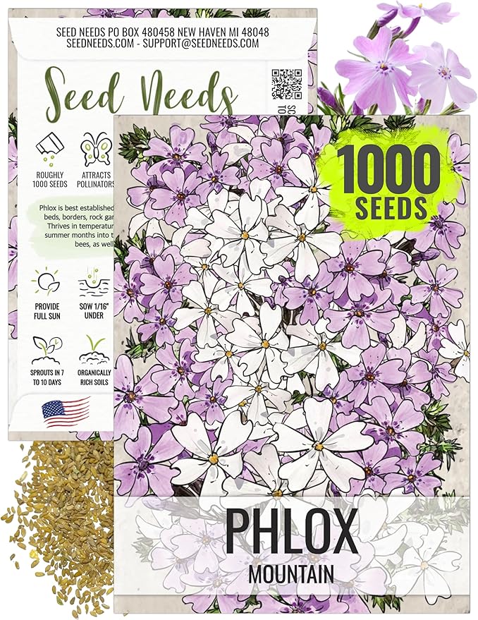 Seed Needs, Mountain Phlox Seeds - 1,000 Heirloom Seeds for Planting Linanthus grandiflorus - Annual Flowers to Attract Pollinators to a Butterfly Garden (1 Pack)
