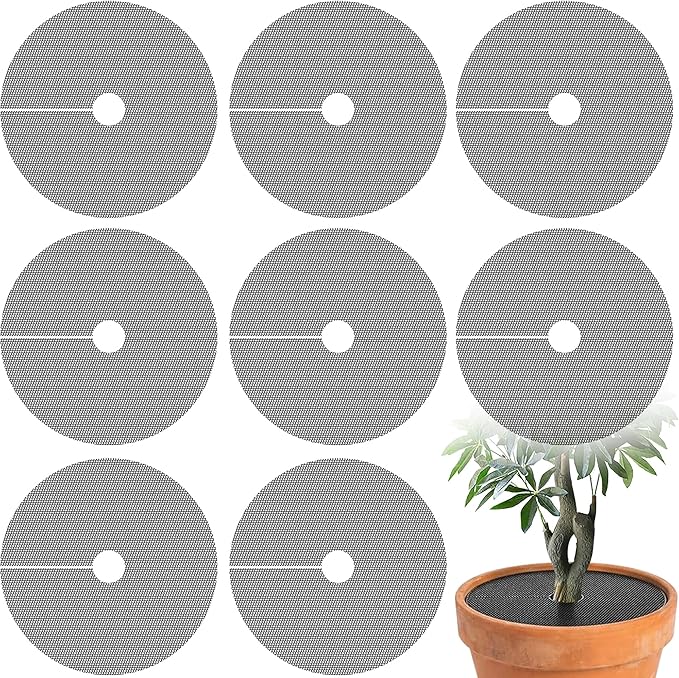 Adnee 8 Pcs 15.7 Inch Plant Pot Grids, Cuttable Plant Pot Soil Covers Protectors from Animals, Indoor Round Planter Pots Soil Guard for Outdoor Garden Plants Protection