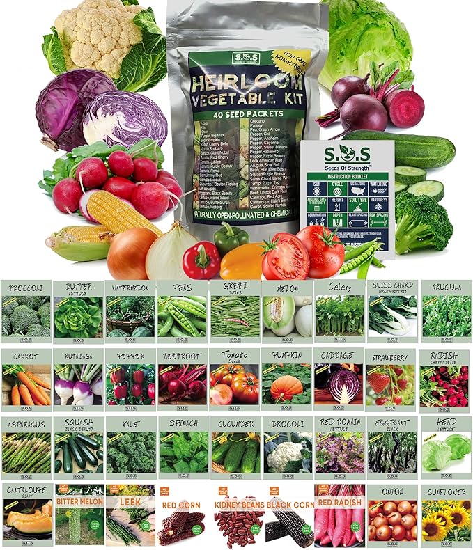 Starter Seed Kit: 15,000+ Seeds, 40 Heirloom Fruit & Vegetable Varieties – Perfect Gardening Gift - Planting Instructions - Indoors, Outdoors, or Hydroponically