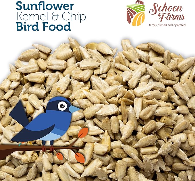 Schoen Farms Sunflower Kernels & Chips – 10 lb Bag – Hulled Sunflower Hearts Bird Seed – Premium No-Mess Wild Bird Food for Chickadees, Finches & Jays