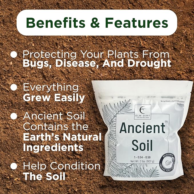 Elm Dirt Premium Ancient Soil for All Plants - Organic Plant Soil for Outdoor Plants & Indoor Plant Soil | Garden Soil for Plant Nutrients Growth & Protect your Plants Bugs - Roots Organic Soil (4lbs)