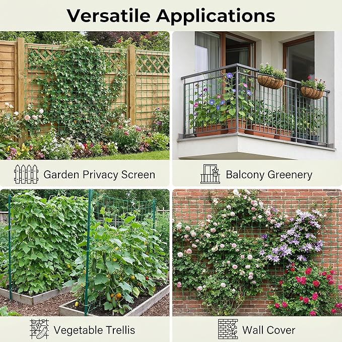 Trellis Netting for Climbing Plants - Heavy Duty Garden Trellis Netting for Cucumber, Vine, Fruits & Vegetables Tomato Plants Trellis Net, Climbing Vining Plants 10' x 7'Ft Green