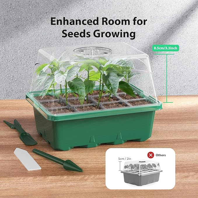 Seed Starter Tray, 20PCS Seed Starter Kit, Seedling Starter Trays with Heightened Lids for Seed Staring, Indoor Gardening Plant Germination Trays (12 Cells per Tray) Green