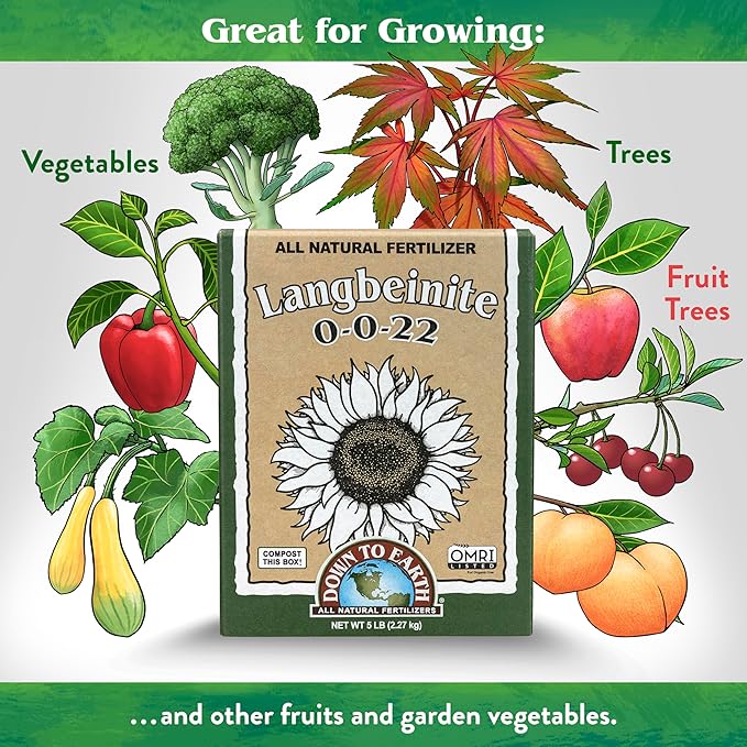 Down To Earth All Natural Fertilizers Organic Langbeinite, Potassium Magnesium Sulfate (K-Mag) Granular Plant Food 0-0-22, 5 lb