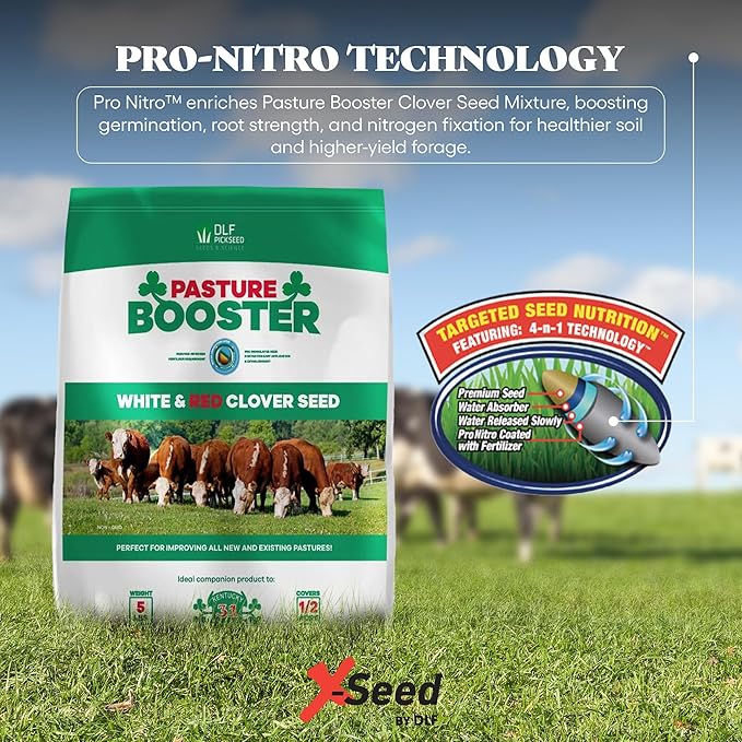 DLF Pasture Booster Clover Seed Mixture - Premium Clover Seed for Pastures, Livestock, Horses, Providing Protein & Essential Nutrients Enhance Soil Health - (White & Red Clover) 5 lbs, 0.21 cubic feet