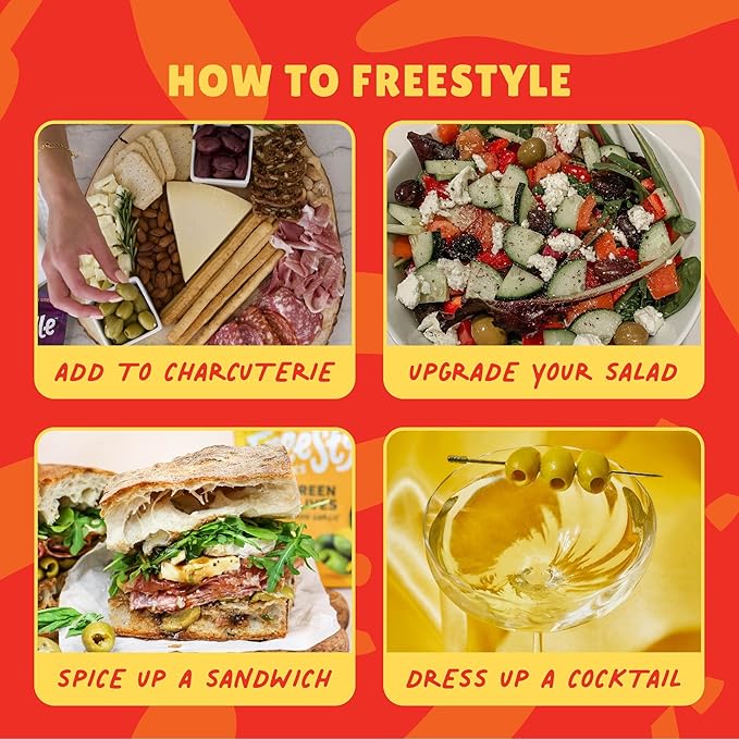 Freestyle Snacks Olive Snack Packs - As Seen on Shark Tank - Single Serve - Fresh Pitted Green Olives, Grown in Greece, All Natural, Non-GMO, Sugar-Free, Salty Snack – Hot & Spicy, 1.1oz (24 Pack)