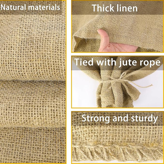 2 Pack 40" x 24" Burlap Winter Plant Cover Bags- Reusable Burlap Frost Cloth Plant Freeze Protection- Warm Burlap Sacks Plant Frost Blankets with Twine for Outdoor Garden Trees Potted Plants