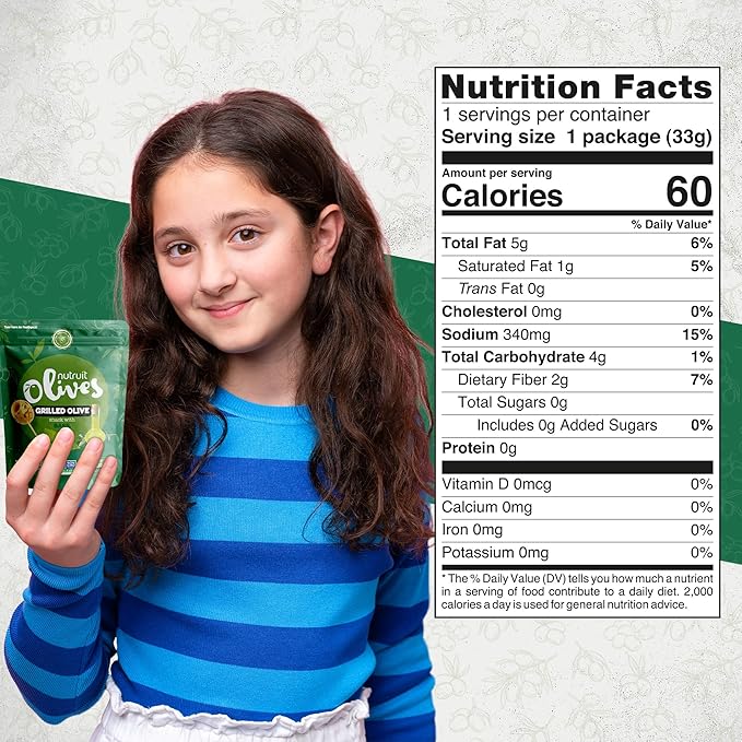 Nutruit Olives Snacks - Pitted Grilled Olives with Basil - Fresh Aegean Green Olives - Vegan, Non-GMO, Gluten Free, Kosher, Paleo, Sugar Free - Comes with Wooden Stick - 1.2oz (20-Pack)