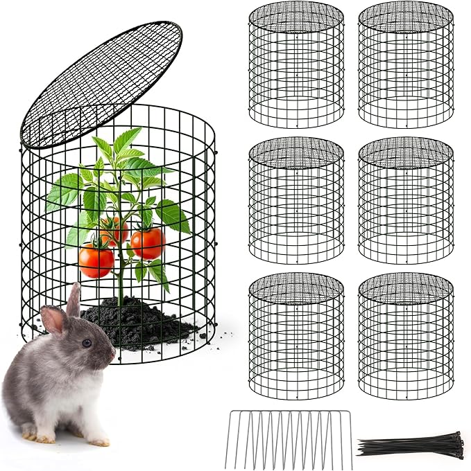 6 Sets of DIY Metal Plant Protectors from Deer, Garden Fencing Animal Barrier Size 11.8 * 12.9 inches, Mesh Plant Cage Chicken Wire Cloche for Plants with Stakes and Nylon Cables