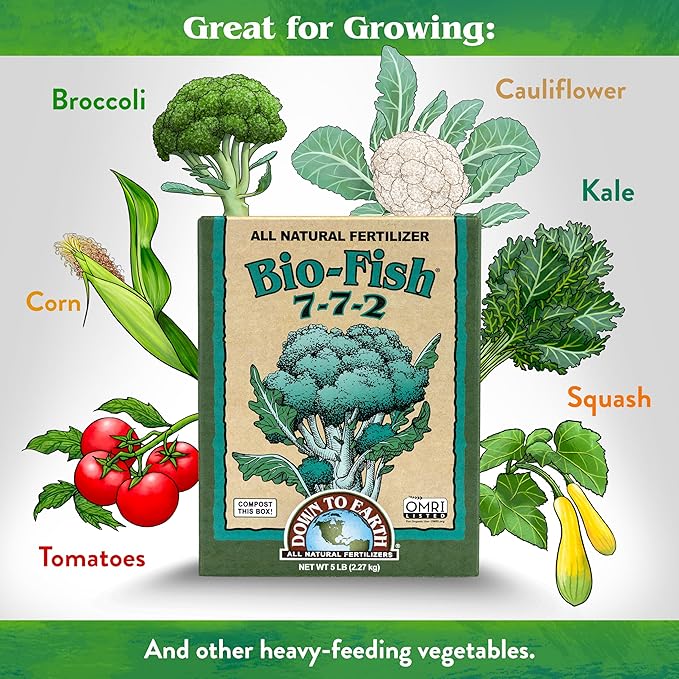 Down To Earth All Natural Fertilizers Organic Bio-Fish - Plant Food for Corn, Broccoli, Kale, Trees and Shrubs 7-7-2, 5 lb