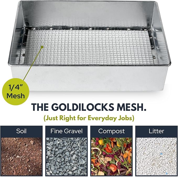 Trapping Soil Sifter, Standard Size (12 x 10 inches) with 1/4-inch Mesh, Garden Sieve for Dirt, Sand, Rocks, and Compost