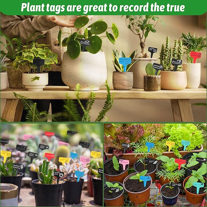 Plant Labels Tags 200Pcs T-Type Plant Markers Plastic Plant Label Tags Garden Labels Tags Plant Labels for Outdoor Garden Waterproof Plant Label Identification Stakes with Permanent Marking Pen（Black）