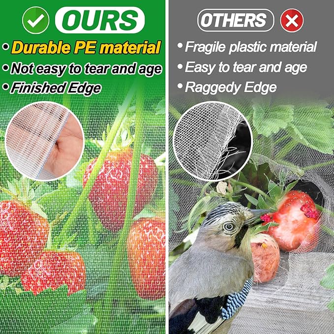 2 Pack 6.5x10ft Garden Netting - Ultra Fine Mesh Plant Covers to Keep Small Animals Pest Out, Bird Barrier Screen for Protecting Vegetables Fruits Flowers Raised Beds (Without Support Pole)