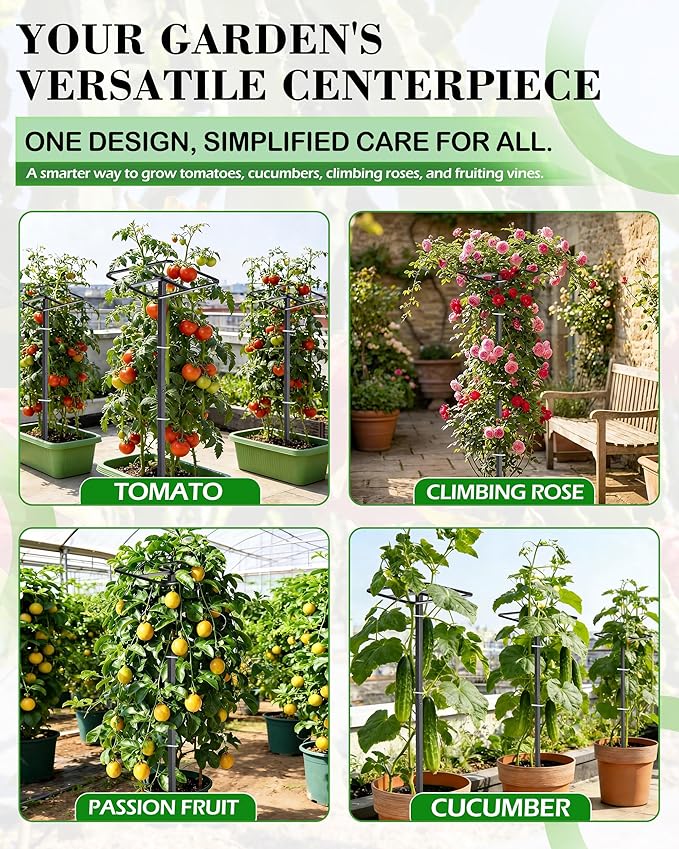 Metal Dragon Fruit Trellis 62" - Adjustable Heavy Duty Metal Plant Support with Square Top Design for Climbing Plants and Vertical Gardening, Powder-Coated Black for Garden, Patio, Indoor Use