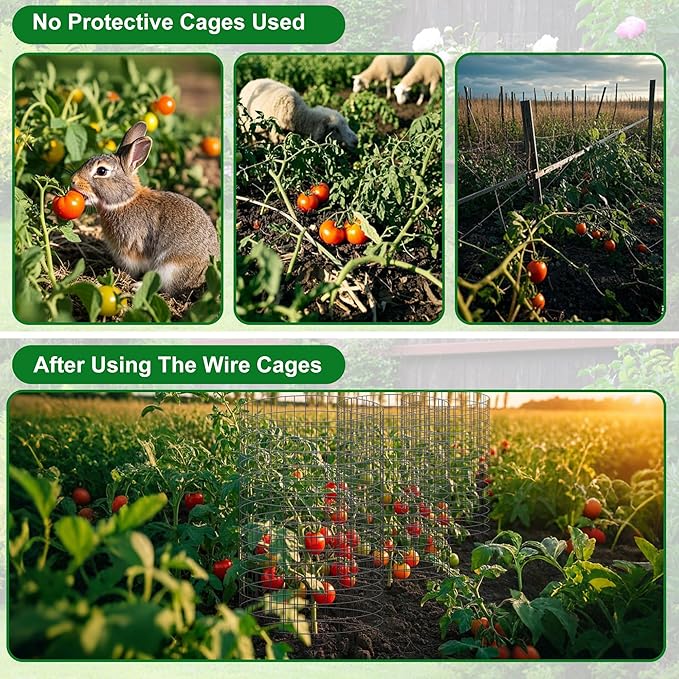 winemana 12 Set Garden Plant Protector Cage, 16x12 in Metal Wire Protectors for Plants, Protection Cages with Stakes & Ties, Animals Barrier to Keep Rabbit & Chicken Away from Flower Vegetables(Black)