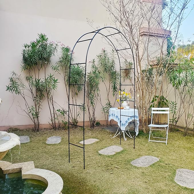 Green Iron Pergola Arbor Practical, 7.9 Feet High x 4.6 Feet Wide, Assemble Easily for Various Climbing Plant Wedding Garden Arch Bridal Party Decoration Wide Arbor