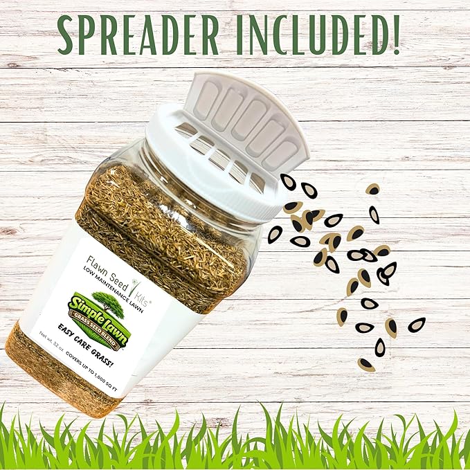 Flawn Seed Kits Simple Lawn Mow Less Fine Fescue Grass Seed, 2 Lbs, Low Maintenance Lawn, Shake to Spread, Covers up to 1000 SqFt