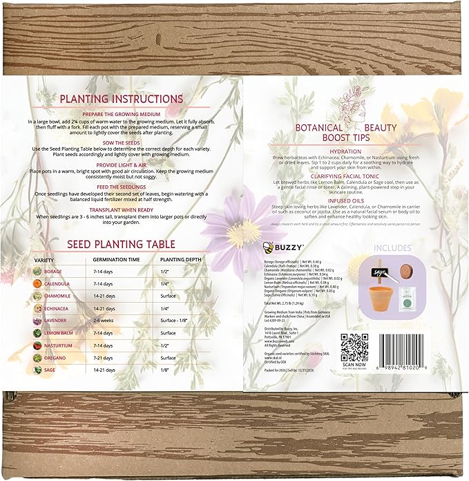 BUZZY Seeds Apothecary Garden Wellness Kit with 9 Varieties of Non-GMO Flower and Herb Seeds, Terracotta Pots, Growing Medium, and Plant Markers, a Self-Care Gift for Holistic Living