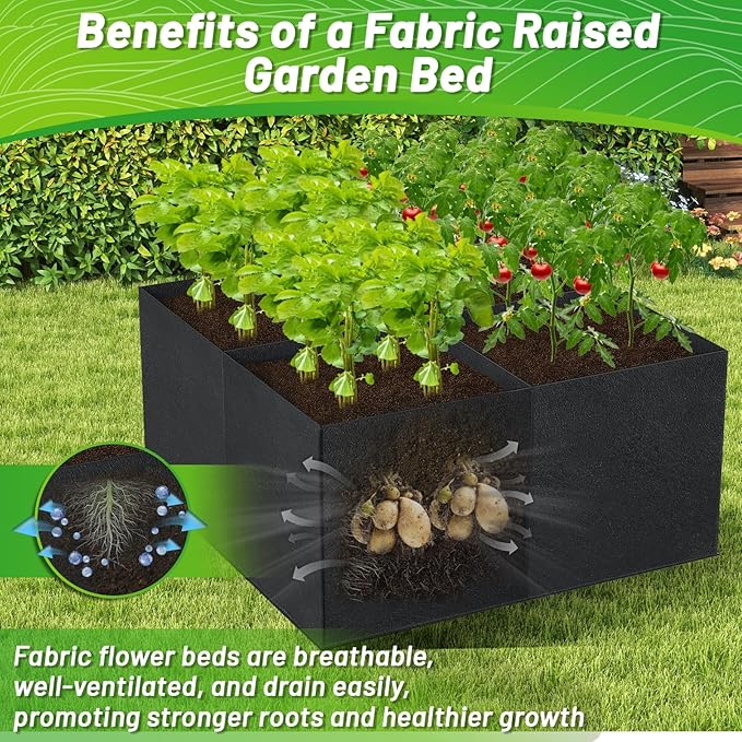 GREANER Raised Garden Beds Outdoor, 2x2FT-4 Grids Breathable Planting Container for Outdoor, Heavy Planter Raised Beds for Growing Vegetables Potatoes Flowers Herbs