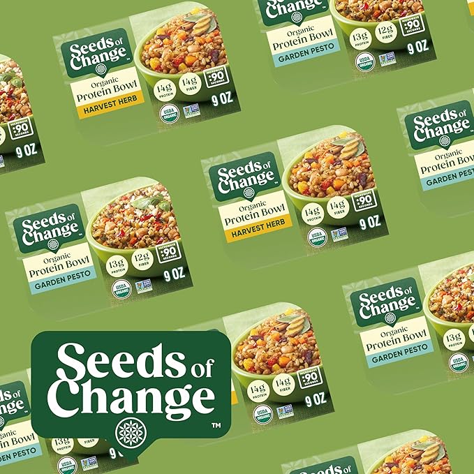 SEEDS OF CHANGE Organic High Protein Bowl Harvest Herb, Prepared Entrée, Microwave in 90 Seconds, 9 oz (Pack of 6)